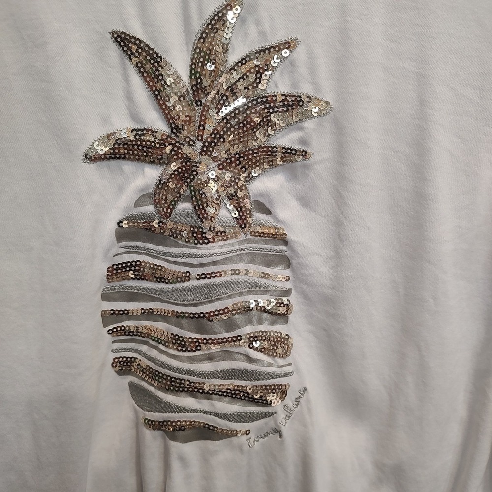 Tommy Bahama Women Sz Large‎ Pineapple Sequin Sweatshirt Full Zip Vacation - Picture 2 of 9